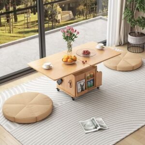 Lanmeng Island New Lift-Top Multi-function Wood Side Table Storage Removable Coffee Tables Dining Table Living Room Furniture Home Trolleys