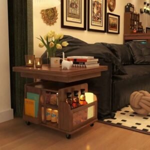 Lanmeng Island New 360 Rotation Lift-Top Multi-functional Wood Walnut Side Table Storage Coffee Tables DiningTable Living Room Home Trolleys