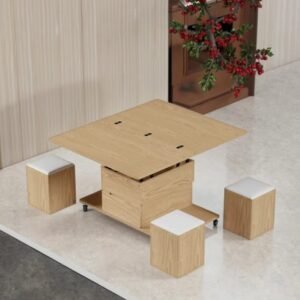 Lanmeng Island Multi-functional Wood 1 Table 4 Chairs Lift-Top Coffee Tables Dining Table Living Room Furniture Home Small Space Trolleys New
