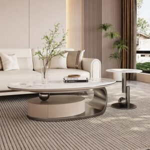 Lanmeng Island Light Luxury Rock Board Modern Style High-grade Movable Coffee Table Oval Combination Italian High-end Minimalist Coffee Table
