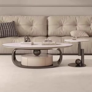 Lanmeng Island Popular Designer Living Room Furniture Coffee Table Set Stainless Steel Luxury Modern Sintered Stone Home Coffee Center Table