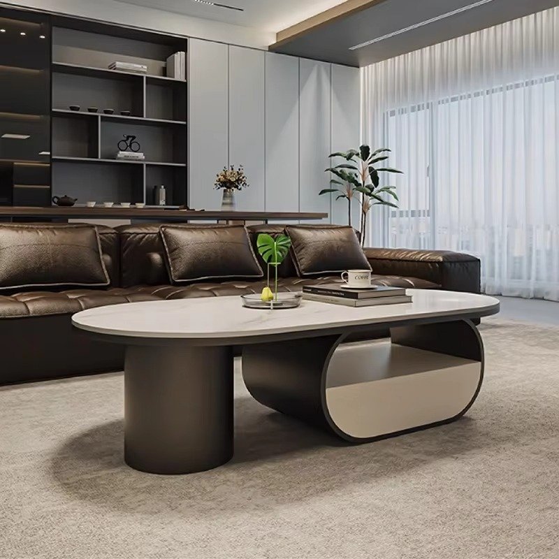 Lanmeng Island 2025 New High-end Elegant Small Coffee Table Italian Oval Modern Rock Plate Living Room Marble Storage Coffee Table