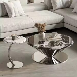 Lanmeng Island 2025 New Modern Stainless Steel Floating Saucer Round End Center Table Silver Chrome Tea Table Coffee Table for Living Room