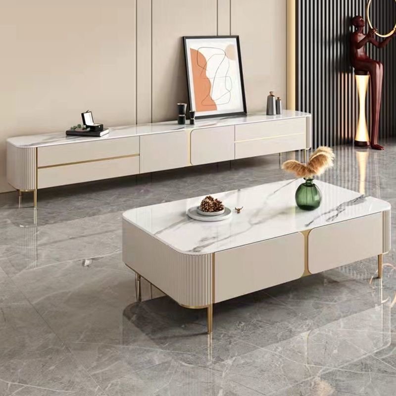 Lanmeng Island Factory Hot Sales Modern Home Furniture Set Sintered Stone Top TV Stand Coffee Table Wooden Iron Dining Outdoor Use Living Room