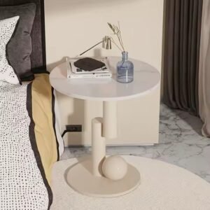 Lanmeng Island Modern Luxury Wood Round Metal Coffee Table Durable Iron Art Coffee & Tea Sofa Furniture Living Room General Home Use