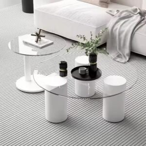 Lanmeng Island 2025 New Hot Sale Light Luxury Small Apartment Coffee Table Durable Convertible Round Glass for Home Furniture for Living Room