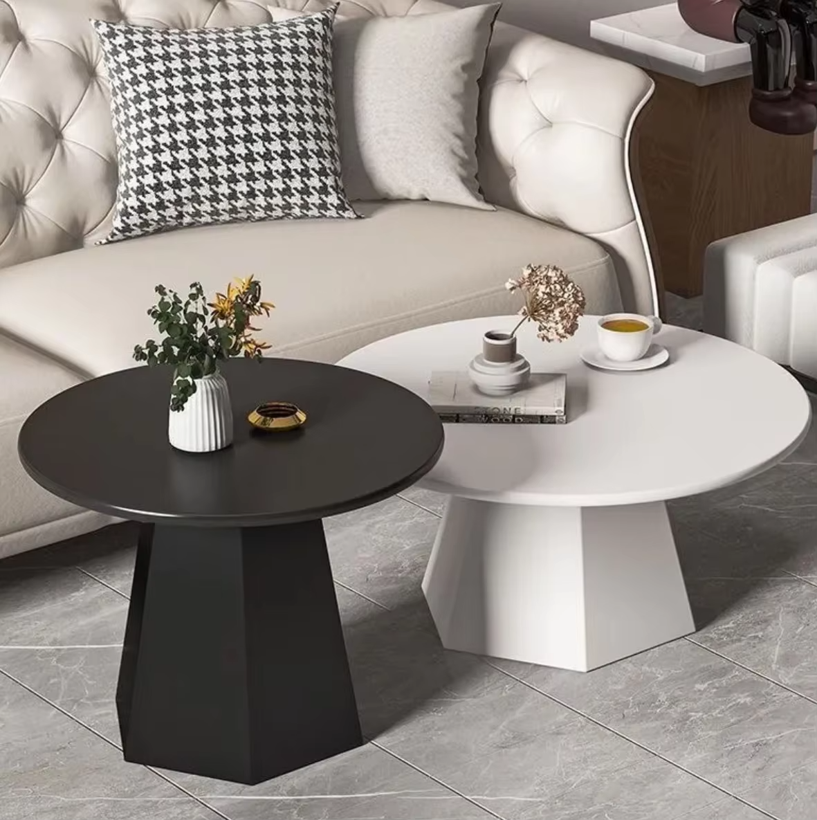 Lanmeng Island Modern Nordic Simple Style Round Coffee Table Wood Top Carbon Steel Frame Dining Living Room Furniture Set for Hotels and Villa