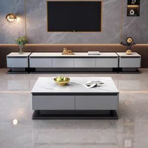 Lanmeng Island Modern Luxury Marble Top Coffee Table for Home Living Room Sofa Side Center Durable Metal Furniture for Home or Gym Use