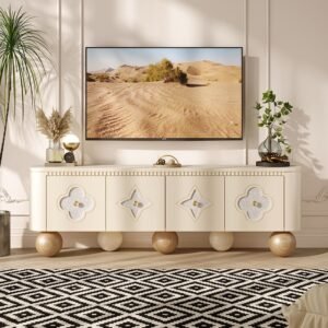 Lanmeng Island Carved TV Cabinet French Style Modern Minimalist Coffee Table Combination Light Luxury Style Solid Wood TV Stand
