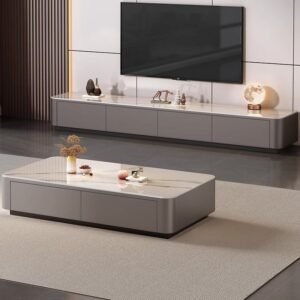 Lanmeng Island Factory Hot Sales Modern Home Furniture Set Sintered Stone Top TV Stand Coffee Table Wooden Iron Dining Outdoor Use Living Room