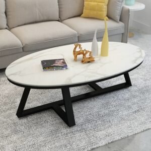 Lanmeng Island Nordic Design Simple Light Luxury Oval Coffee Table Living Room Furniture Modern Oval Stone Coffee Table