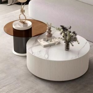 Lanmeng Island Light Luxury Coffee Table Living Room Simple Slate Size Round High-end Sense Central Table Combination Coffee Table Set