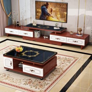 Lanmeng Island Living Room Furniture Good Quality Modern Light Luxury Coffee Table and Tv Stand Set Glass Top Wooden with Large Storage Office