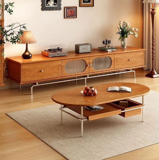 Lanmeng Island Living Room Furniture Good Quality Modern Light Luxury Coffee Table and Tv Stand Set Solid Wood with Large Storage Office