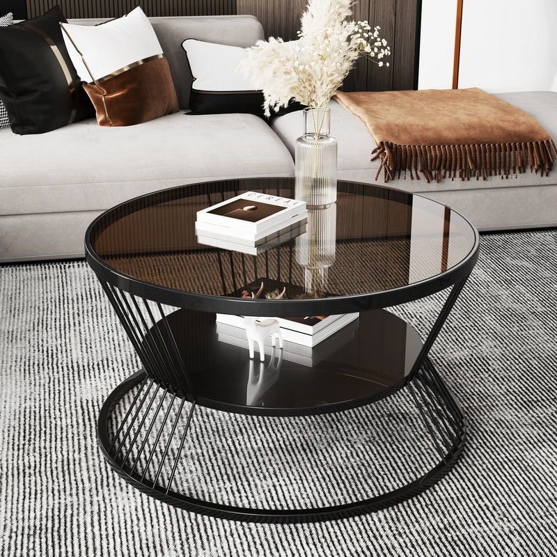 Lanmeng Island Modern Cream Small Tempered Glass Coffee Tea Table Luxury Living Room Furniture for Hotels and Apartments for Tea Rooms and Gyms