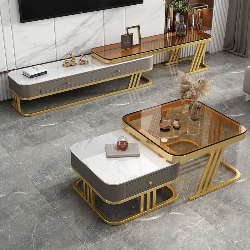 Lanmeng Island Factory Wholesale Modern Luxury Sintered Stone Top Coffee Table and Tv Stand Set Modular Sectional Living Room Furniture Set