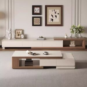 Lanmeng Island Modern Home Furniture Set Luxury Drawer Cabinets Solid Wood Frame Coffee Table TV Stand with Low Floor Combination Living Room