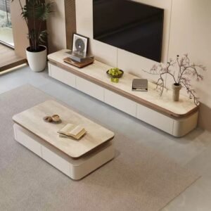 Lanmeng Island New Design Luxury Modern Wholesale TV Cabinet Solid Wood Coffee Table Combination Floor High End Living Room Home Furniture