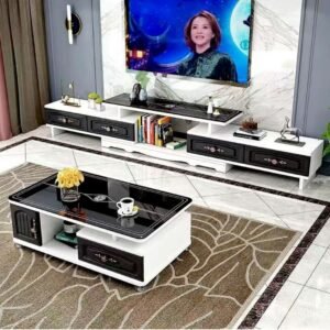 Lanmeng Island Living Room Furniture Good Quality Modern Light Luxury Coffee Table and Tv Stand Set Glass Top Wooden with Large Storage Office