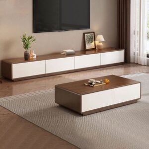Lanmeng Island Modern Minimalist TV Stand Coffee Table Elegant Luxury Wooden Floor Standing Furniture for Living Room Bedroom Home Furniture