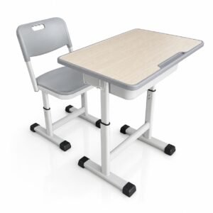 Durable E Shape Steel Wood Single Desk And Chair Set 650x450x760mm For Classroom Use