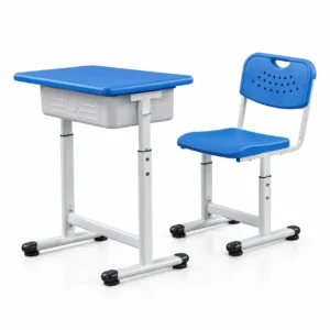 Adjustable Mechanical Lift School Desk And Chair With Hollow Blow Molding Seat For Classroom