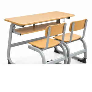 Durable Double Steel Wood Fixed Height C Type Molded Desk And Chair For School Classroom