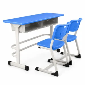 Durable Fixed Height Double School Desk And Chair Set