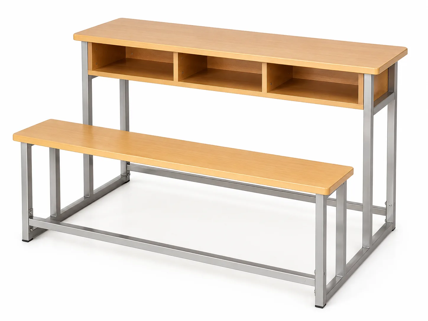 High Quality Three Person Steel Wood Desk And Chair Set 1600 400 760mm School Furniture