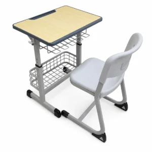 High Quality Adjustable Height Steel Wood Student Desk And Chair Set With Book Net For School